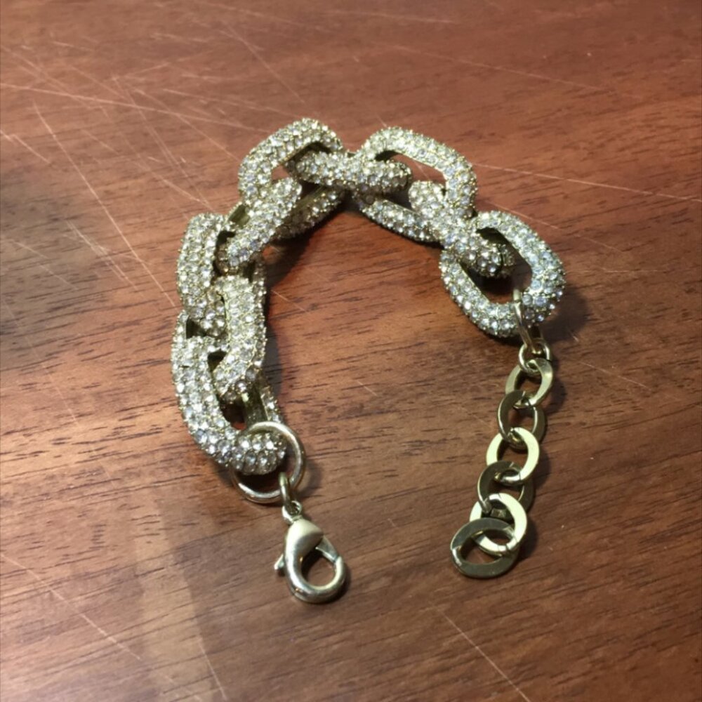 Chunky white rhinestone gold chain link bracelet